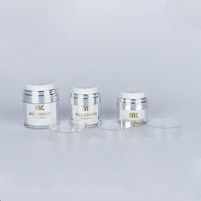 Cosmetici 15ml 30ml 50ml Bottone senza aria Forma rotonda Imballaggio in plastica Stampa a schermo Cartone Contenitore cosmetico