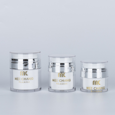 Cosmetici 15ml 30ml 50ml Bottone senza aria Forma rotonda Imballaggio in plastica Stampa a schermo Cartone Contenitore cosmetico