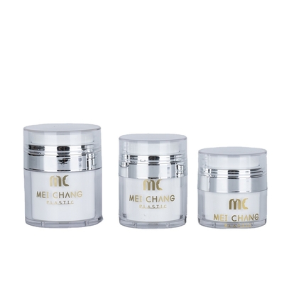 Cosmetici 15ml 30ml 50ml Bottone senza aria Forma rotonda Imballaggio in plastica Stampa a schermo Cartone Contenitore cosmetico